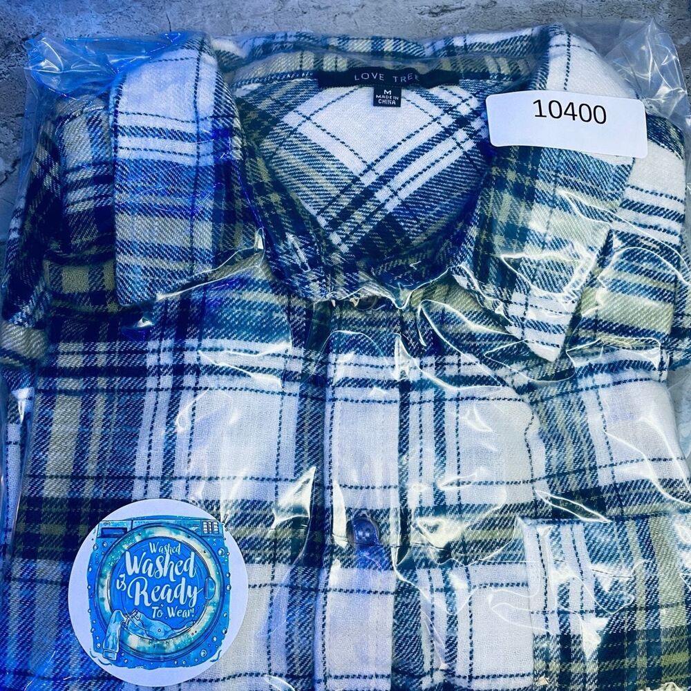 Love Tree Men's Long Sleeve Standard Fit Plaid Shirt Medium Blue Grey - Picture 10 of 10